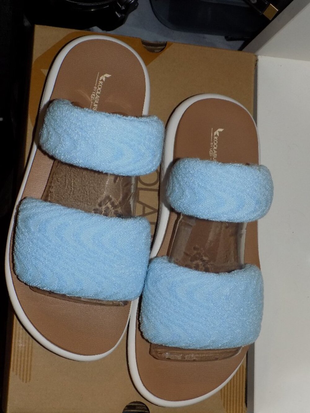 Koolaburra by UGG Alane Terry Clear Sky Slip On Slide Sandals Size 10 Womens NEW
